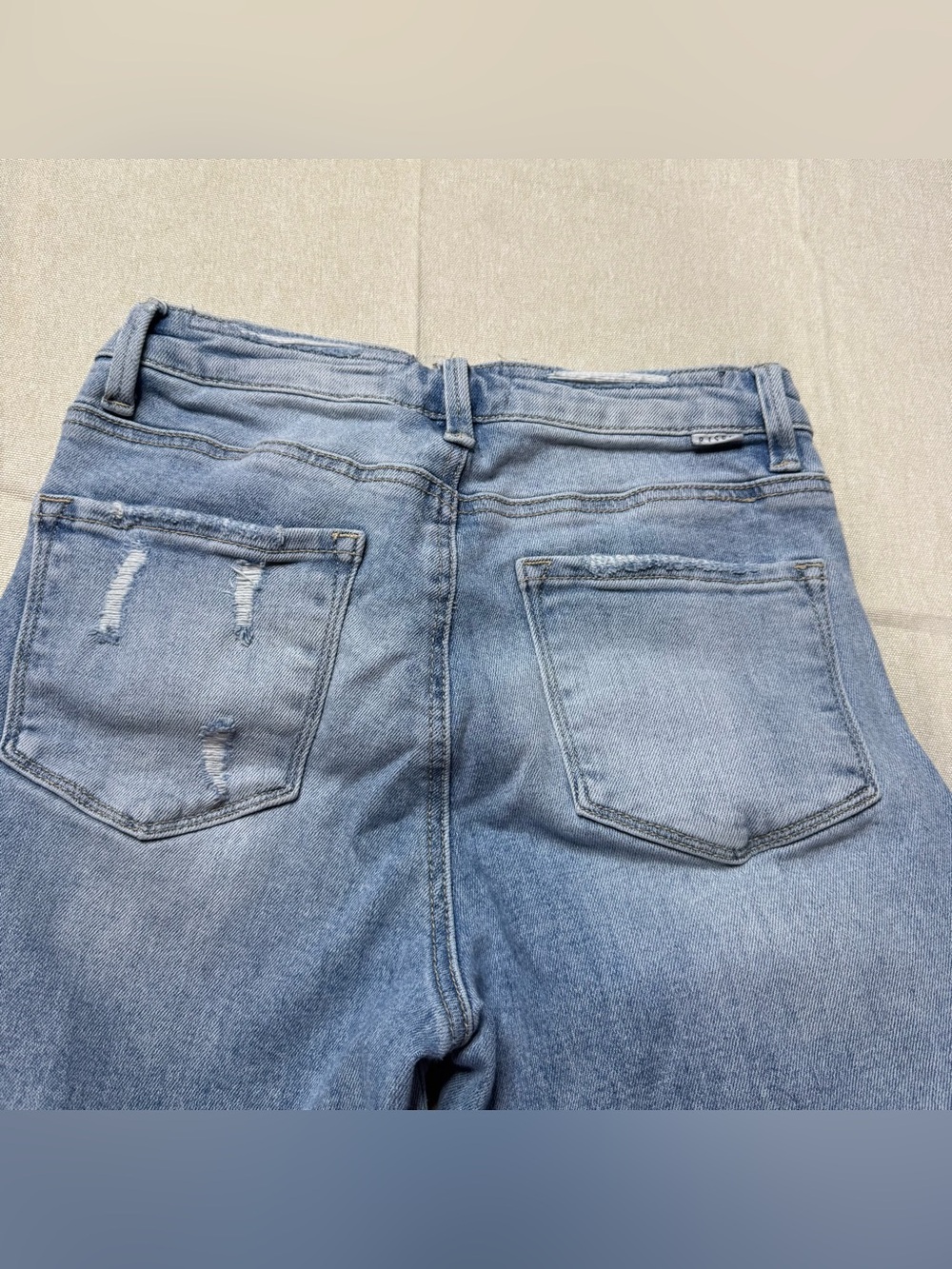Risen Light Wash Distressed Wide Leg Jeans Raw Hem High Rise Size 5/27 - Picture 10 of 11